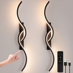 Modern Wireless Rechargeable LED Dimmable Wall Sconce with Remote - Black