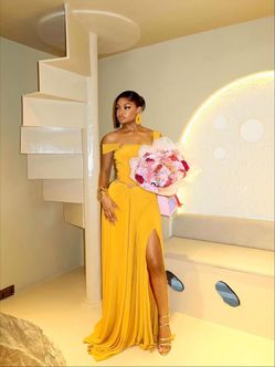 Yellow Off-Shoulder Maxi Dress with Slit