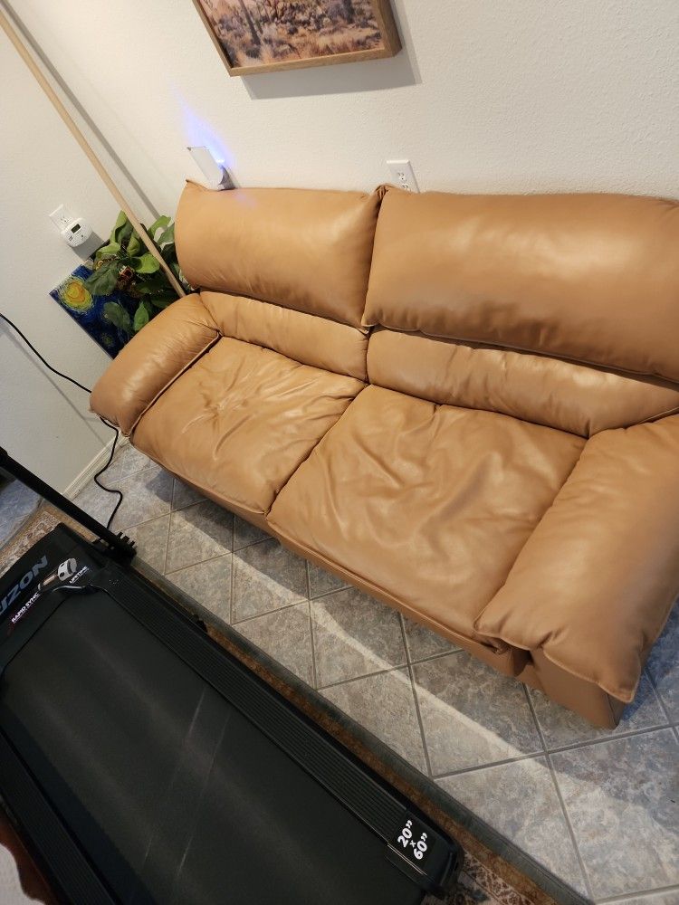 Tan Leather Sleeper Sofa