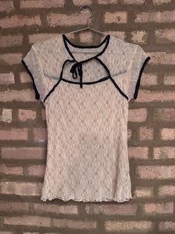 Second Skin by Find Me Now Sheer Mesh Bow Top Cream Black Trim