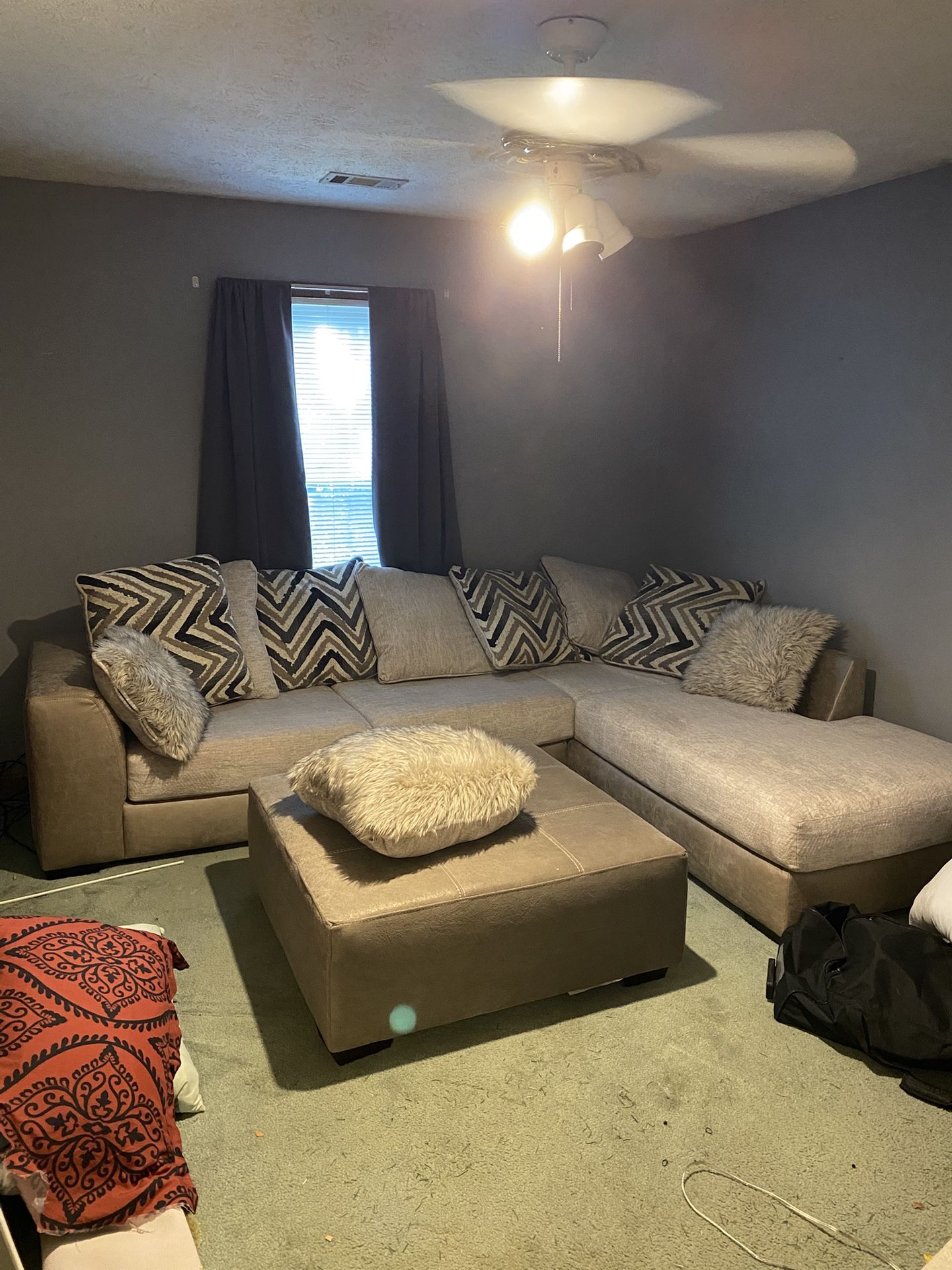 For Sale: Zaftig Parchment Sectional Sofa + Oversized Swivel Chair