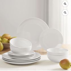  White Stoneware Dinnerware Set, 12-Pieces