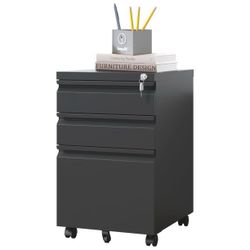 3 Drawer Mobile File Cabinet, Under Desk Vertical File Cabinet with Lock, Metal Filing Cabinet on Wheels, Office Rolling Storage Cabinets for Legal/Le