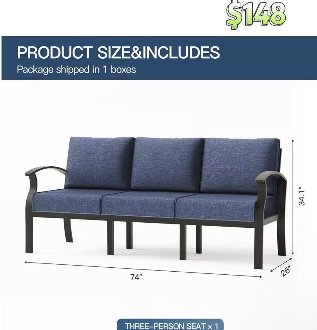 😀 Outdoor Patio Furniture Set for 3People ,Aluminum Patio Sectional Three-Person Seat w/Removable Sponge Cushion,Outside Furniture for Porch, Balcony