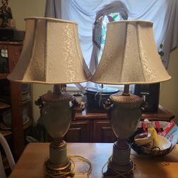 21" Ceramic Pottery Table Lamps Iridescent Gold & Ivory ONLY $50 Antique 