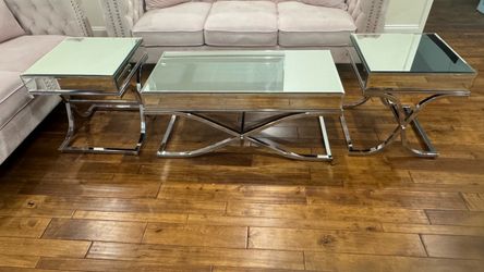Glass and Chrome 3-Piece Coffee Table Set