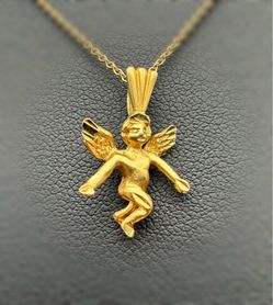 Jewelry 14k solid yellow gold religious mystic angel Pendant charm