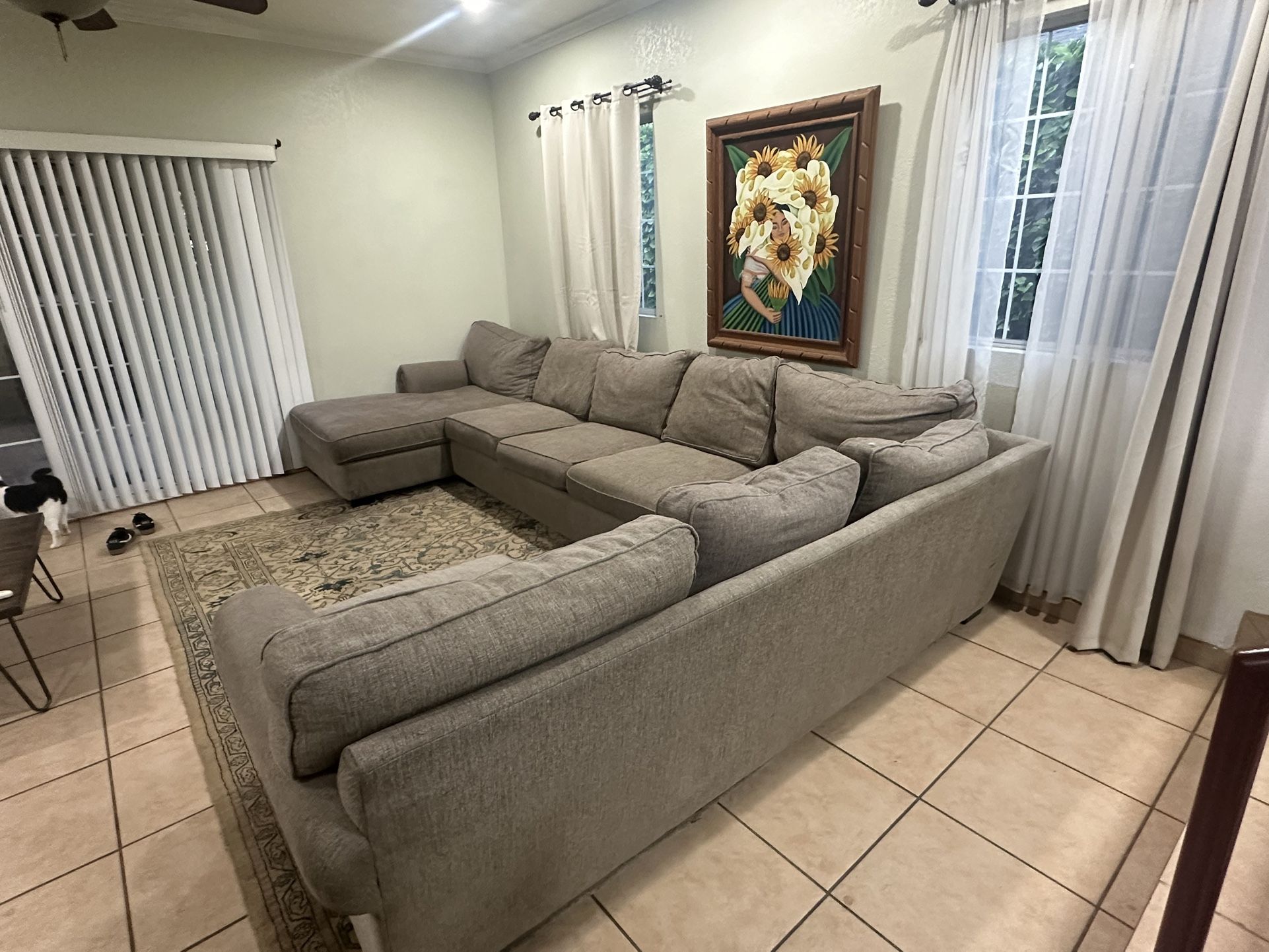 Beige Couch With Ottoman
