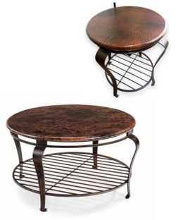 Round Hammered Copper Top Coffee Table Set