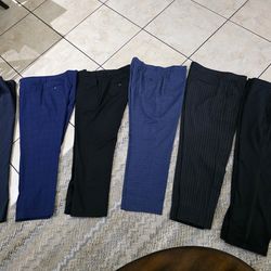 (6) mens dress pants 40x30 blue black pinstripe navy check