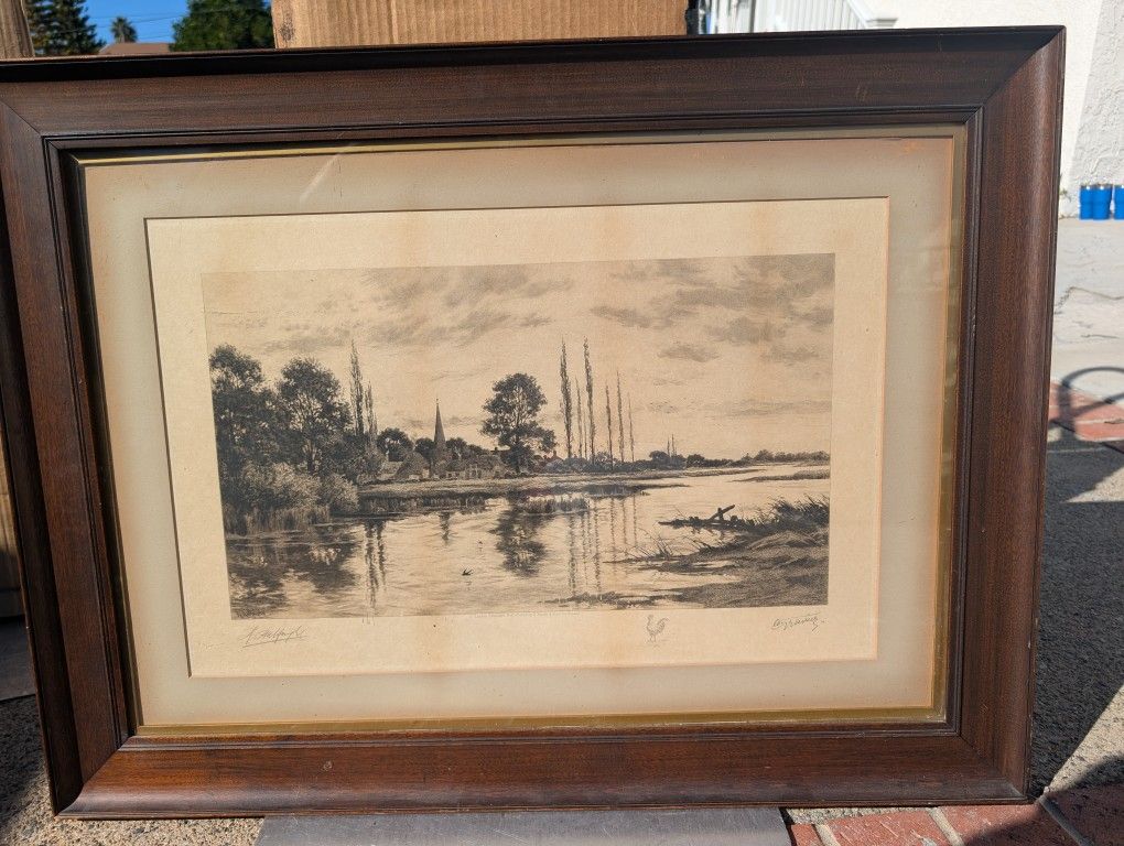 ANTIQUE LANDSCAPE ETCHING BY RICHARD HALFKNIGHT