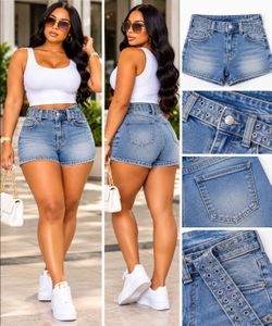 High-Waist Denim Shorts with Grommet Detail