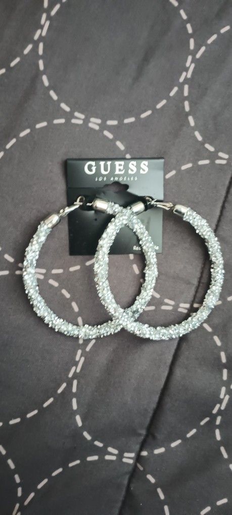 Big Chunky Silver Glitter Hoop earrings "NEW"