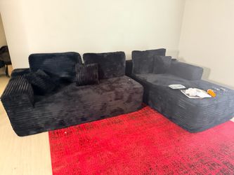 Black plush Sectional Sofa with Chaise