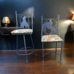 Two Metal Western Style Cowboy Chair and Indian Bar Stool 