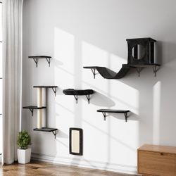 New-6 Pcs Cat Tree Shelves/ Wall-Mounted Cat Climber Set, Cat Bed,