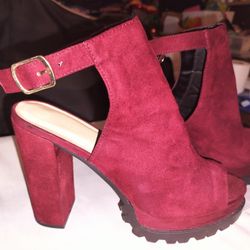 Wild Diva Lounes Burgundy 6" Block Open Toe Heels
