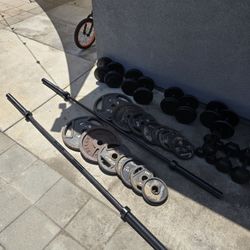 OLYMPIC WEIGHTS WITH BAR AND DUMBBELLS 