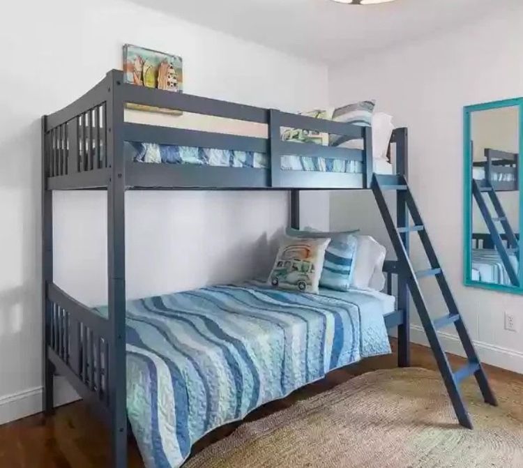 Gray Wooden Bunk Bed Set