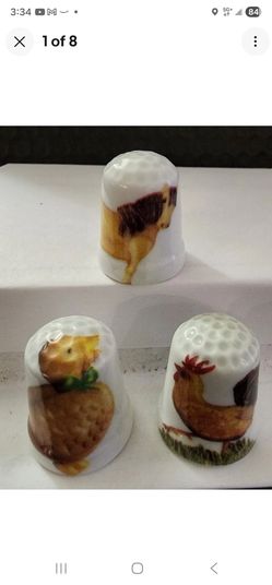 Three Farm Animals vintage porcelain thimbles
