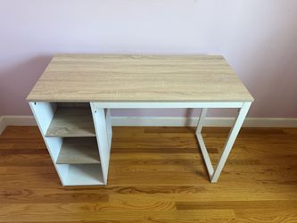 Office Computer Writing Desk with Storage Large Work Desk with 5 Shelves Students Study Table Modern Wood Home PC Laptop Table with Metal Legs White (