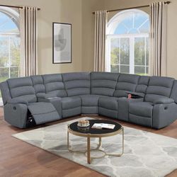 Brand New Grey Super Plush Reclining Sectional Sofa 