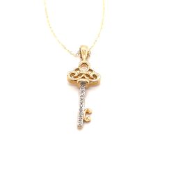 10kt Gold Diamond Key Pendant &  18”Necklace 0.07ctw 1.15grams 147929 2