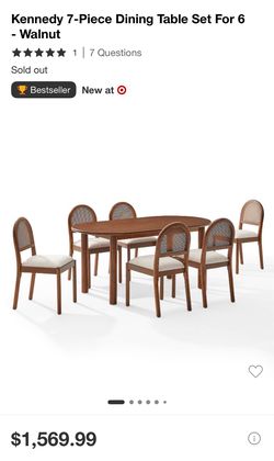 BRAND NEW 7-Piece Walnut Dining Set (Table + 6 Chairs) – In Box, Never Used