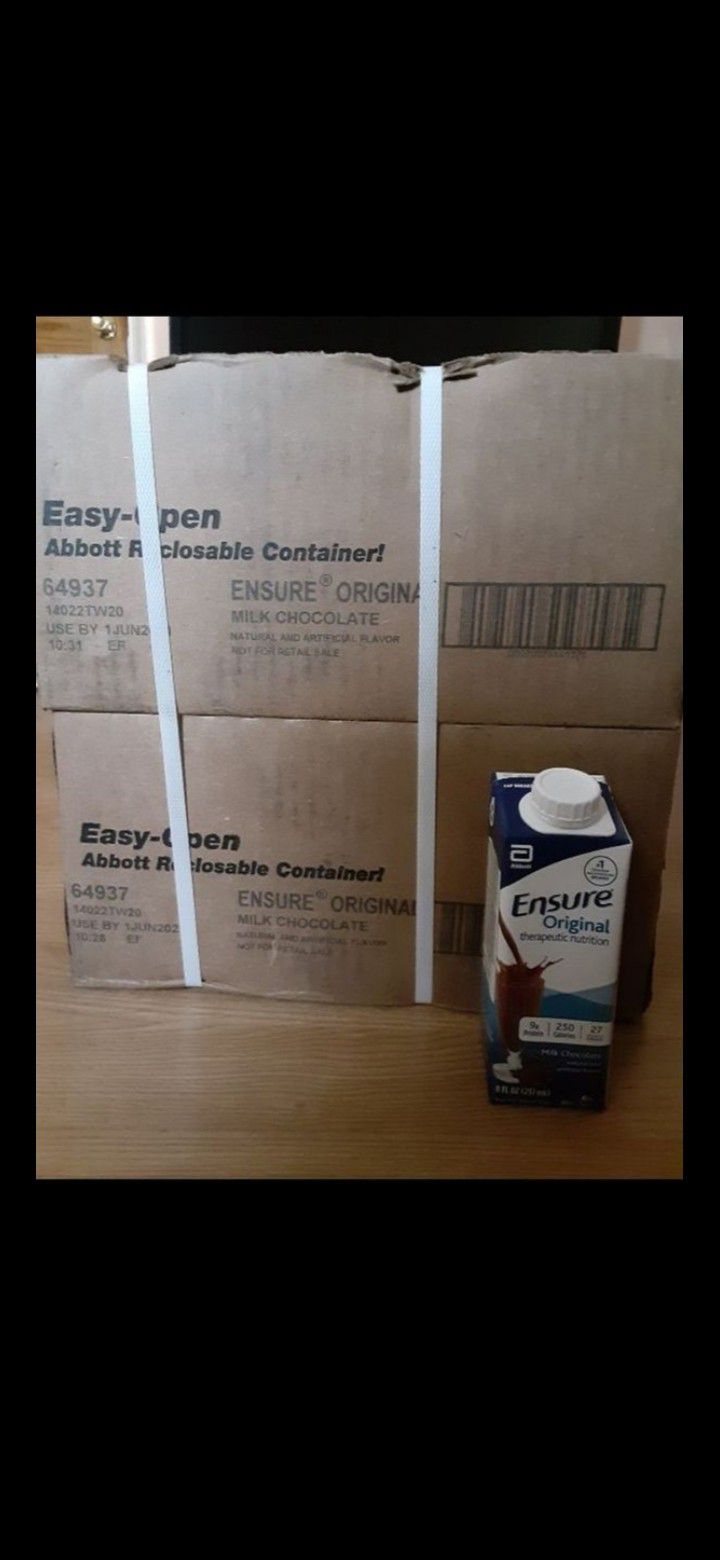 ENSURE BOXES OF 24 PROTEIN DRINKS CHOCOLATE UNOPENED SEALED BOXES $20 ea. expire 2021/2022