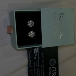 GRA Moissanite Stud Earrings – Iced Cluster Style (With Box & Card)