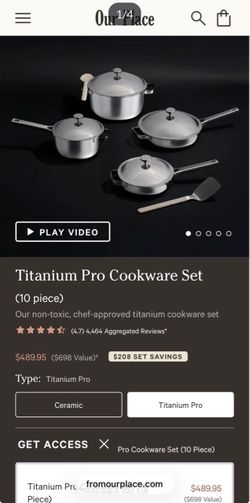 Pan and pots Two 8.5 inch pan and pot Two 10.5 inch pan and pot Titanium, nonstick pans set Brand: our place Brand new Pick up in sun valley Ca