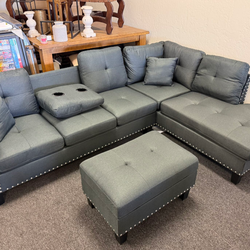 Gray Sectional Couch With Storage Ottoman