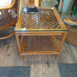 Beautiful Bamboo Side Table With Glass Top