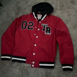 True Religion Bomber Varsity Jacket 02 Red, Detachable Hood, Size S/P