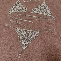 New one size rhinestone chain lingerie bikini bra outfit festival rave boho