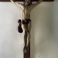 Huge 4 Foot Tall Crucifix From Catholic Church Jesus On Cross Religious Art Sculpture 