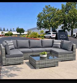 New 7 Pieces Wicker Outdoor Patio Furniture set Sectional Sofa Set ottoman table