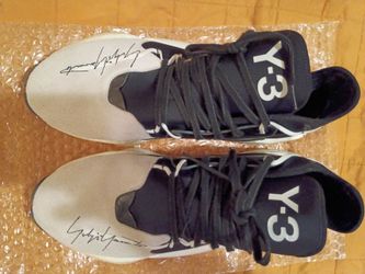 Authenticated Adidas Yohji Yamamoto Y-3 BYM BBALL Suede Sneakers white/Black Sz 12.5