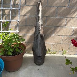 Carved Face Art Piece Outdoor Decor Collectible Signed By Artist