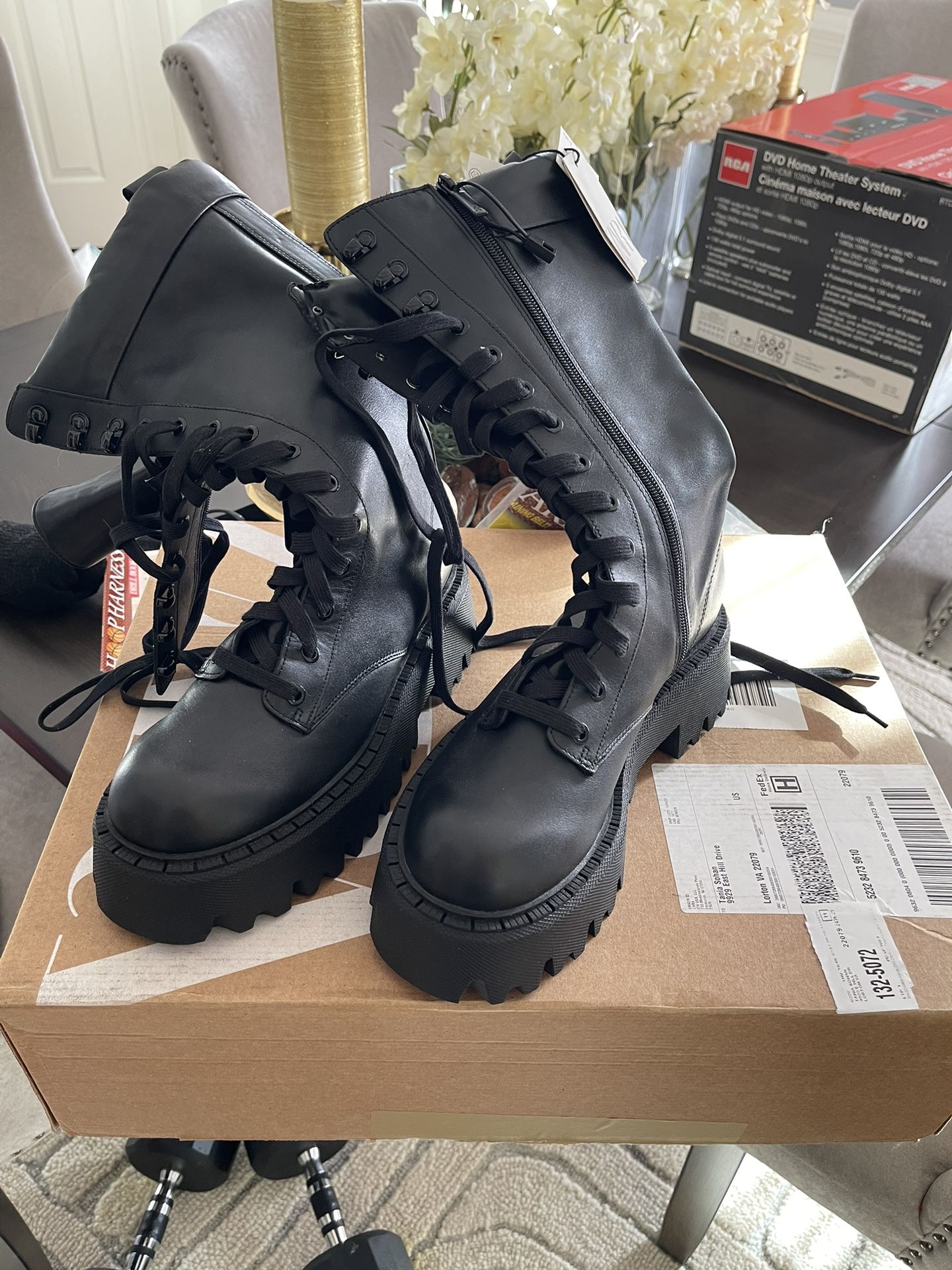Zara Laced Up Black Boots Size 8