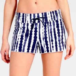 Athleta Wave Break Smocked Swim Shorts Navy White Stripe Size X-Small