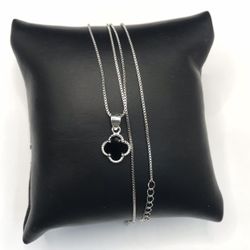 925 Sterling Silver Small Black Onyx Pendant Necklace Size 18” Adjustable 