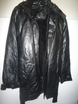 New Genuine Leather Coat with Belt &Hood size small