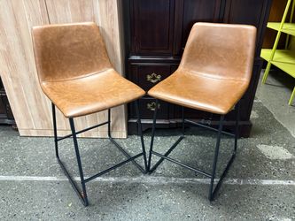 BELNICK Whiskey Brown Modern Black Base Counter Stool (Set of 2)