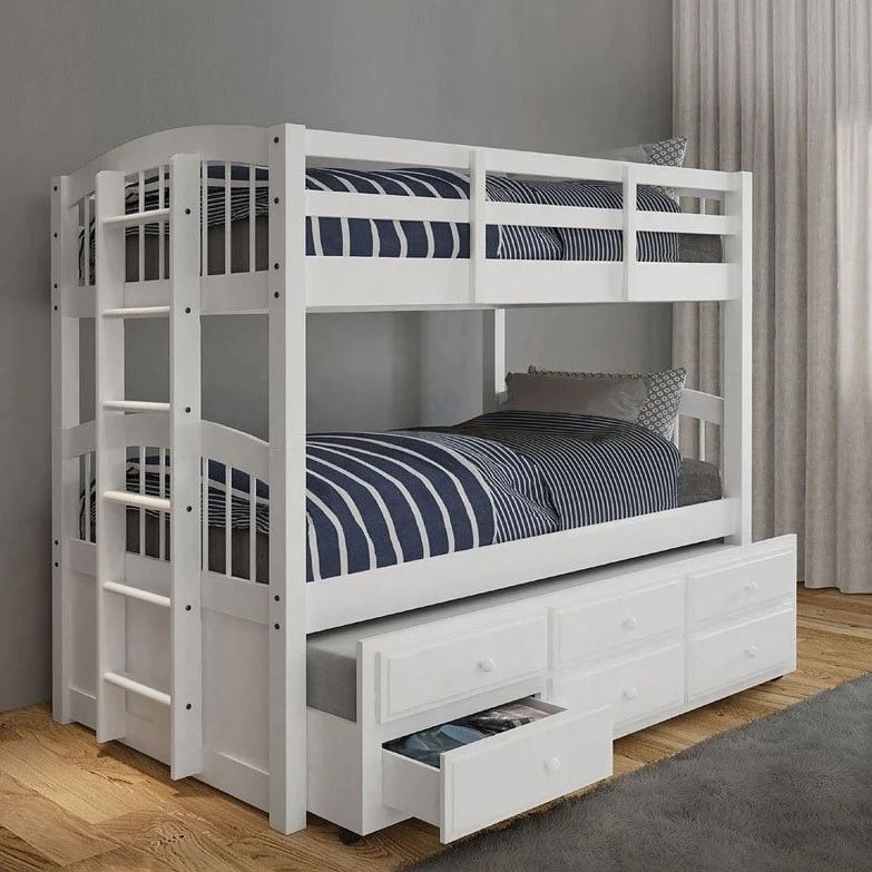 Brand New White Twin Bunk Bed & Trundle Bed w/ 3 storage Drawers