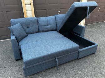 Modern Blue L-Shape Sleeper Sofa with Reversible Storage Chaise