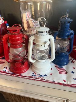 Red, white and blue metal lanterns (3)