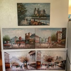 Set Of 5 Wall Canvas Paintings.  Local Artist
