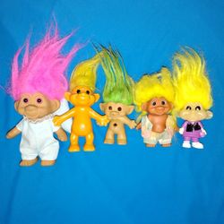 Lot Of 5 Vintage Old Troll Dolls (5 to 8 Inches)