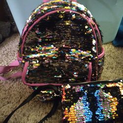 Sequin Backpack Purse And Mini Purse/clutch